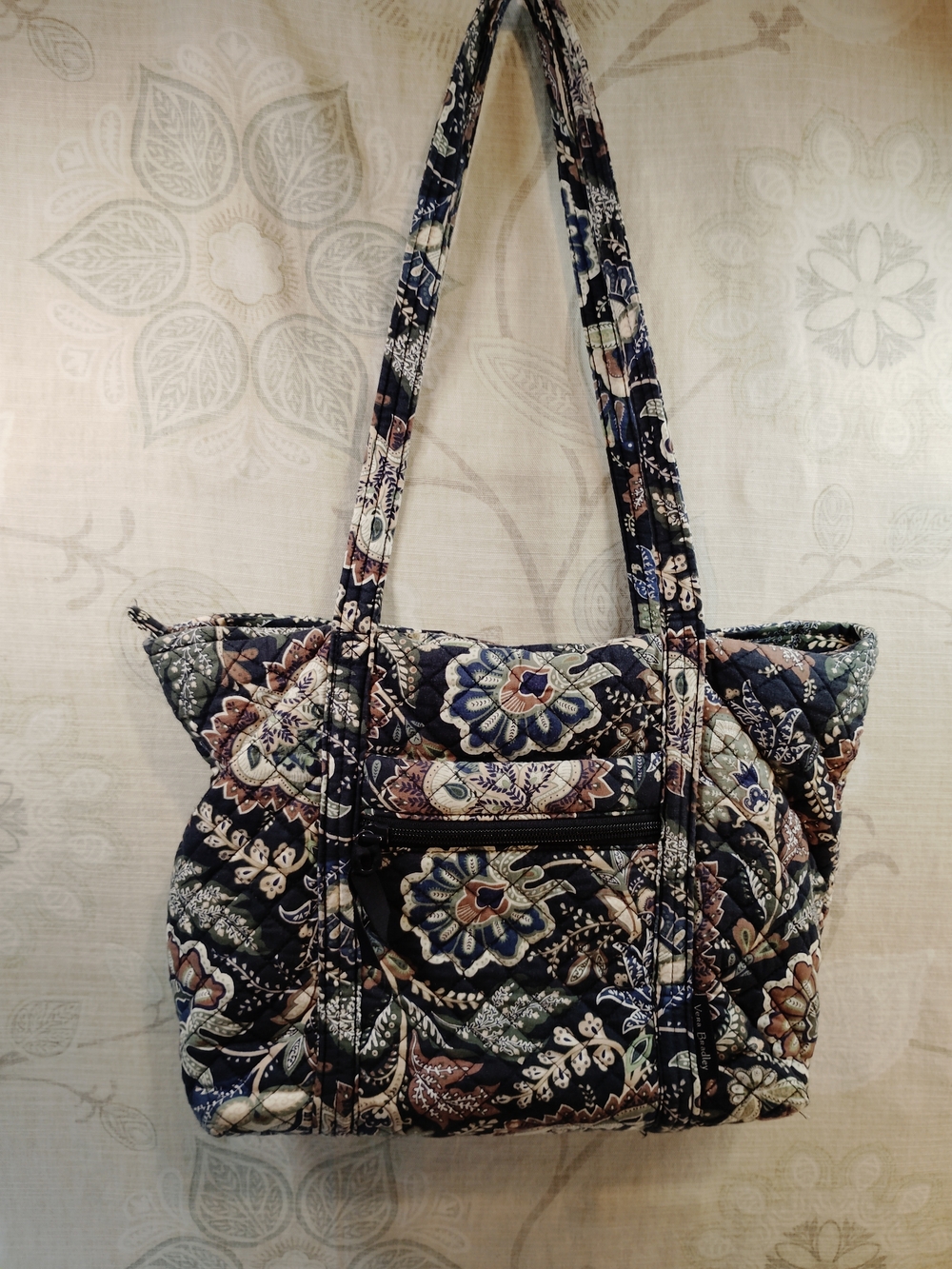 Vera Bradley Quilted Floral Pattern Shoulder Bag in Navy, Brown, Cream